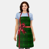 Red Bow Green Gingham Plaid Kerstcadeau Schort (Gedragen)