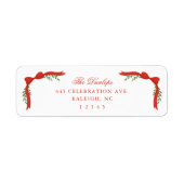 Red Bow Greenery Kerstvakantie Retouradres Etiket (Voorkant)