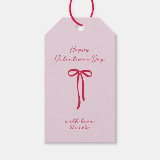 Red Bow Happy Valentine's Day Gift labels Cadeaulabel (Voorkant)