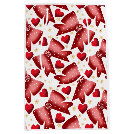 Red  Bow Heart Seamless Pattern Cute  Medium Cadeauzakje (Voorkant)