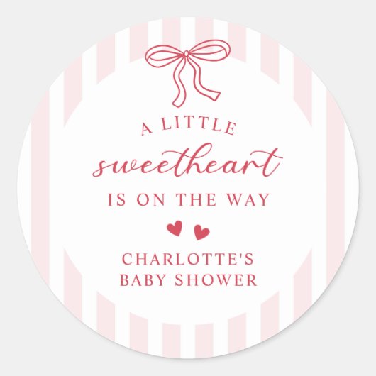 Red Bow Hearts Valentines Baby Shower Ronde Sticker (Voorkant)