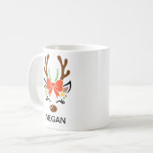 Red Bow Holiday Antlers Reindeer Face Koffiemok (Voorkant links)