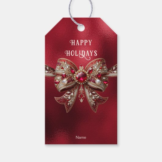Red Bow Holiday Gift Label Cadeaulabel (Voorkant)
