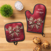 Red Bow Holiday Ovenwant & Pannenlap Set (Top down)