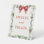 Red Bow Holiday Party Sweets and Treats Reclamebord Met Voetstuk (Voorkant)