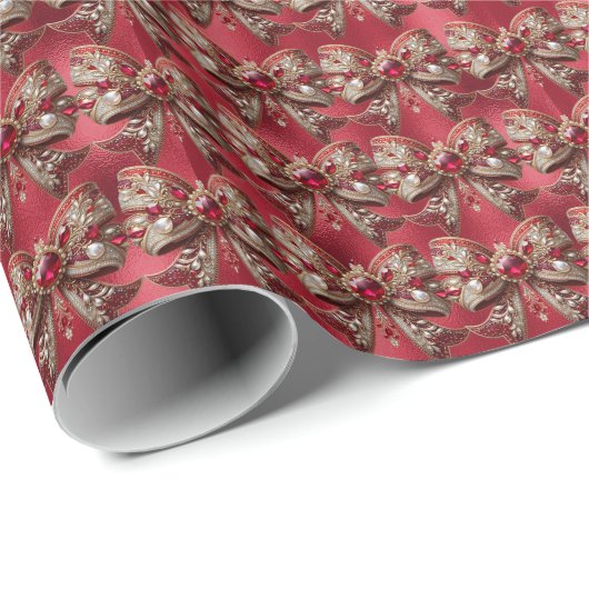Red Bow Holiday Wrapping Paper Cadeaupapier (Rol Hoek)