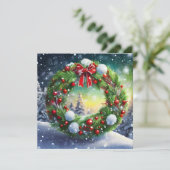 Red Bow Holiday Wreath Kaart (Staand voorkant)