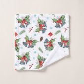 Red Bow Holly kerst Bells Pattern Bad Handdoek (Wasdoekje)