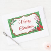 Red Bow Holly Kerst Lijst Rechthoekige Sticker (Envelop)