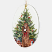 Red Bow Ierse Setter Hond Kerstmis Keramisch Ornament (Links)