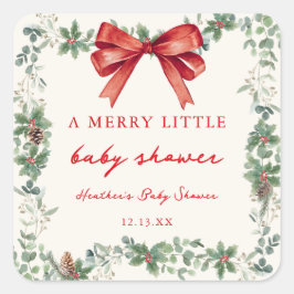 Red Bow Merry Little Christmas Baby Shower Vierkante Sticker