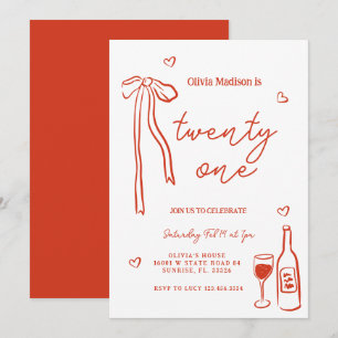 Red Bow Minimalist 21ste Verjaardagsfeest Kaart