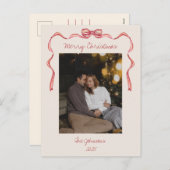 Red Bow Neutral Minimalist Christmas Post Kaart (Voorkant / Achterkant)