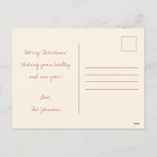 Red Bow Neutral Minimalist Christmas Post Kaart (Achterkant)