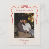 Red Bow Neutral Minimalist Christmas Post Kaart (Voorkant)