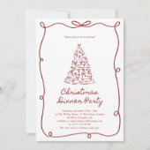 Red Bow, Noël Tree Party Invitation (Devant)