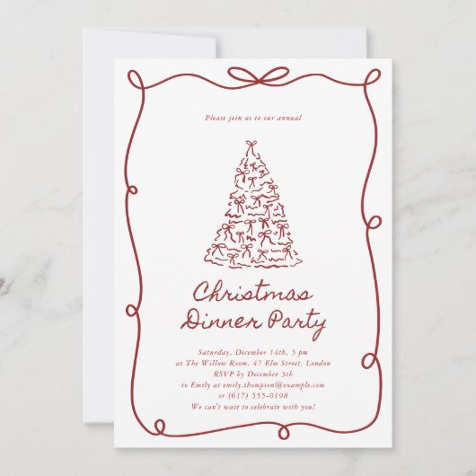 Red Bow, Noël Tree Party Invitation (Devant)
