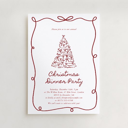 Red Bow, Noël Tree Party Invitation