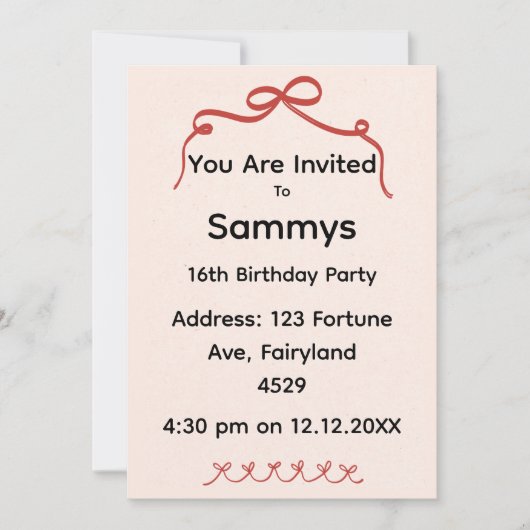 Red Bow Party Invitation | Elegant Ribbon Bow (Devant)