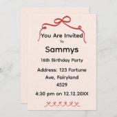 Red Bow Party Invitation | Elegant Ribbon Bow  Kaart (Voorkant / Achterkant)