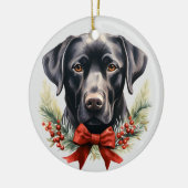 Red Bow Pine Bough Berry Labrador Retriever Dog Keramisch Ornament (Links)