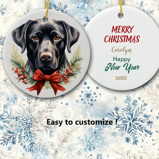 Red Bow Pine Bough Berry Labrador Retriever Dog Keramisch Ornament
