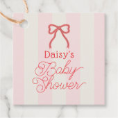 Red Bow & Pink Stripes Baby Shower Bedankjes Labels (Voorkant)