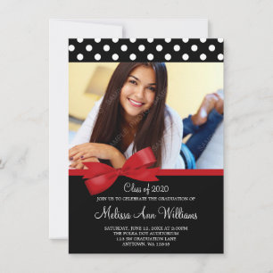 Red Bow Polka Dots Foto Afstuderen kondiging Kaart