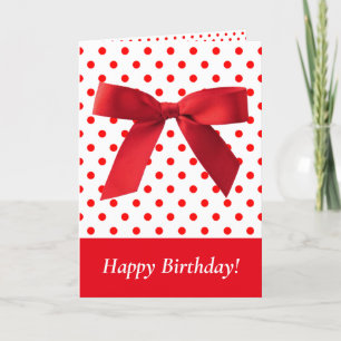 Red Bow Polka Dots Happy Birthday Festive Girly Kaart