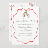 Red Bow Ribbon Winter Save The Date (Voorkant / Achterkant)