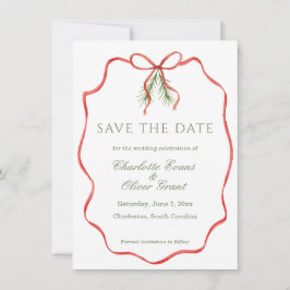 Red Bow Ribbon Winter Save The Date