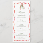 Red Bow Ribbon Winter Wedding Flat Menu (Voorkant)