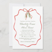 Red Bow Ribbon Winter Wedding Kaart (Voorkant)