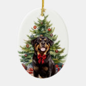 Red Bow Rottweiler Hondenkerst Keramisch Ornament (Voorkant)