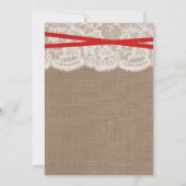 Red Bow Rustic Burlap & Lace Engagement Party Kaart (Achterkant)