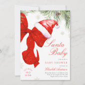 Red Bow Santa Baby Shower Invitation Kaart (Voorkant)
