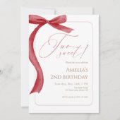 Red Bow Second Birthday Invitation Two Sweet (Devant)