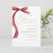 Red Bow Second Birthday Invitation Two Sweet (Debout devant)