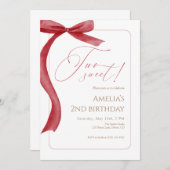 Red Bow Second Birthday Invitation Two Sweet Kaart (Voorkant / Achterkant)