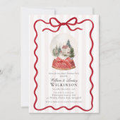 Red Bow Snow Globe Christmas Party Invitation (Devant)