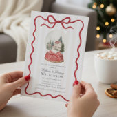 Red Bow Snow Globe Christmas Party Invitation