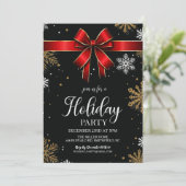 Red Bow Snowflake Kerstfeest Kaart (Staand voorkant)