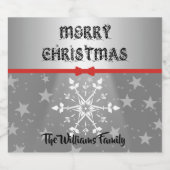 Red Bow & Snowflakes Christmas Sparkling Wijnetiket (Enkel label)