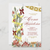 Red bow Spanish Cactus Christmas Cena de Navidad Kaart (Voorkant)