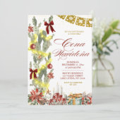 Red bow Spanish Cactus Christmas Cena de Navidad Kaart (Staand voorkant)