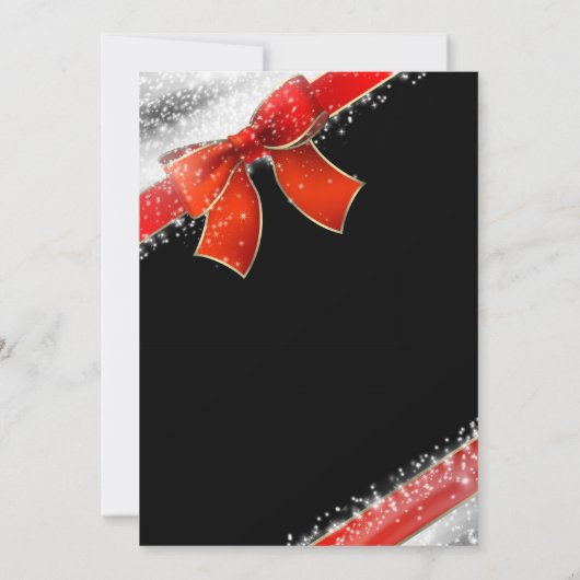 Red Bow & Sparkles Chic Black Holiday Invitations (Dos)