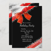 Red Bow & Sparkles Chic Black Holiday Invitations (Devant / Derrière)