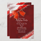 Red Bow & Sparkles Christmas Holiday Invitations (Devant / Derrière)