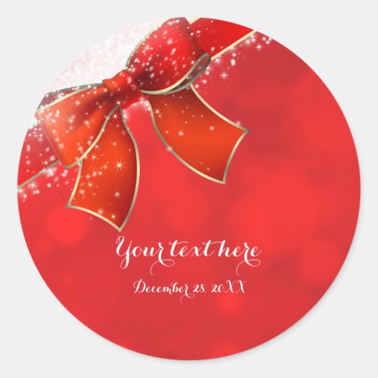 Red Bow & Sparkles Kerstvakantie Favor Ronde Sticker (Voorkant)