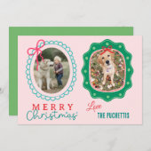 Red Bow Twee Afbeelding Lijst Kerst Feestdagenkaart (Voorkant / Achterkant)